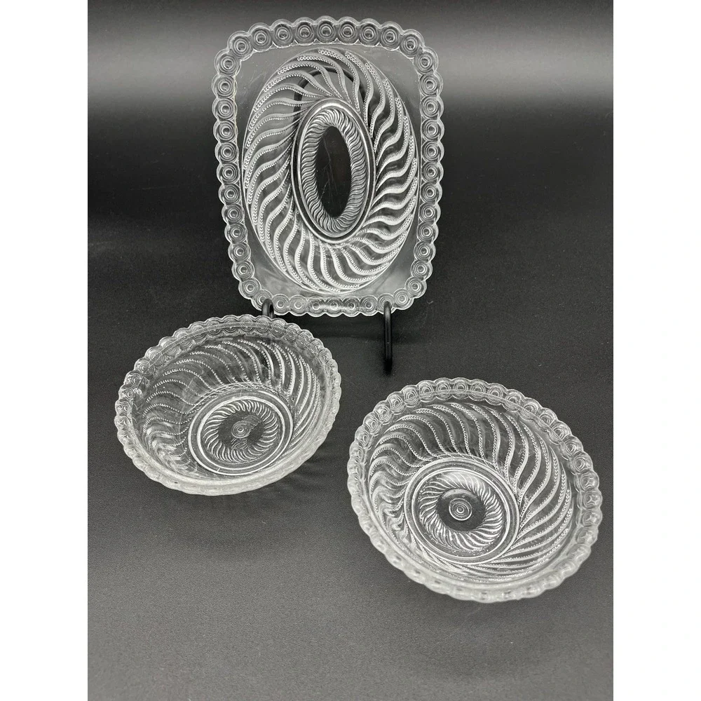 EAPG Beaded Swirl Bowl Set 3 Pieces Early American Pressed Glass